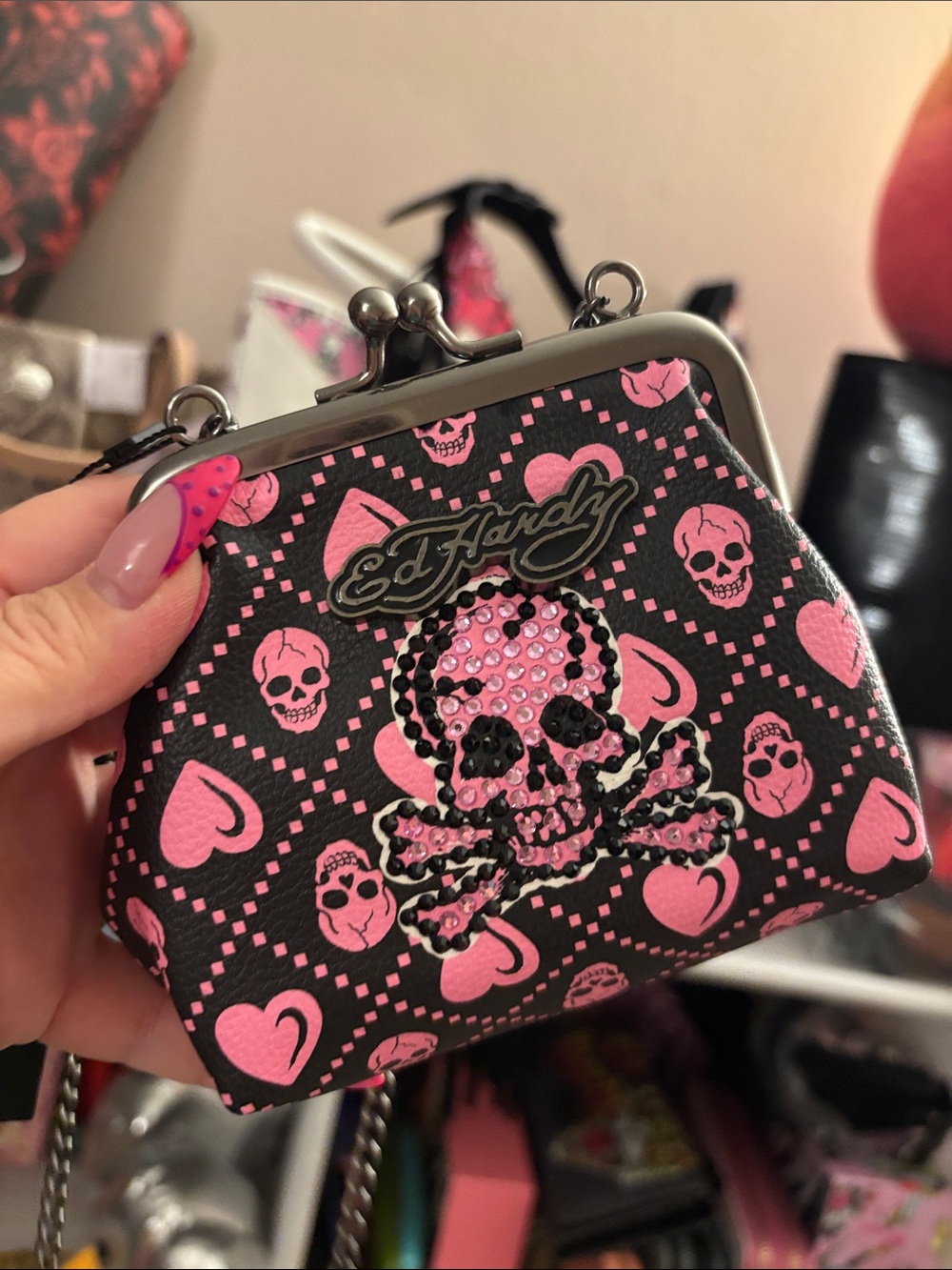 Ed Hardy Pink Skull Crossbones Mini Wallet NWT